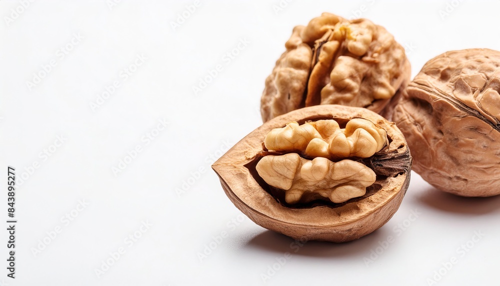 walnut - Juglans regia - are most often eaten on their own as a snack but can also be added to salads, pastas, breakfast cereals, soups, and baked goods. Isolated on white or light background walnut - Juglans regia - are most often eaten on their own as a snack but can also be added to salads, pastas, breakfast cereals, soups, and baked goods. Isolated on white or light background