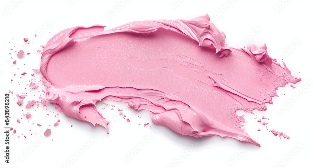 Pink cosmetic cream swatch or lipstick isolated on a white background, in a close up view. Pink cosmetic cream swatch or lipstick isolated on a white background, in a close up view.