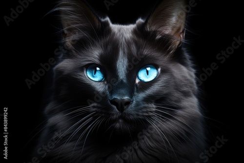Black cat with blue glow portrait © Boomanoid