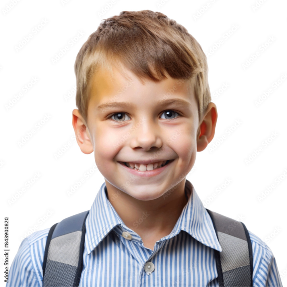 Portrait of a cute schoolboy smiling, isolated on transparent background Portrait of a cute schoolboy smiling, isolated on transparent background