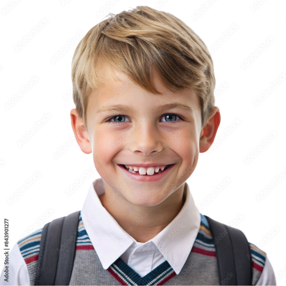 Portrait of a cute schoolboy smiling, isolated on transparent background Portrait of a cute schoolboy smiling, isolated on transparent background