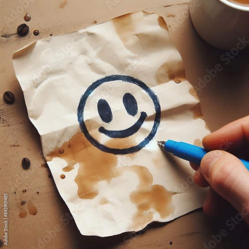 Paper note with emoticon face ideas. World Emoji Day Background Concept photo