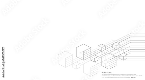 White background made of geometric lines. Abstract cube with squares.Drawing.Vector illustration.
