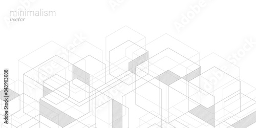 White background made of geometric lines. Abstract cube with squares.Drawing.Vector illustration.