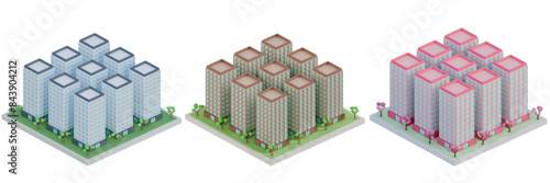 Isometric Multi-Storey Building Complex Isolated