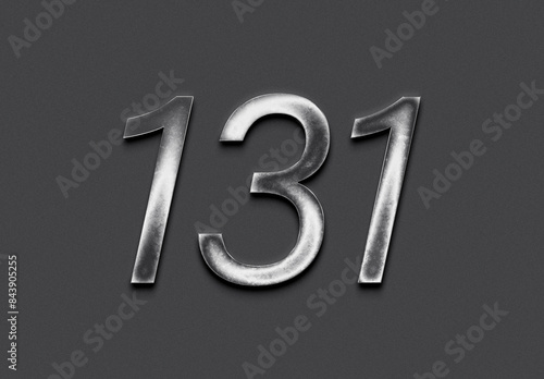 Chrome metal 3D number design of 131 on grey background.