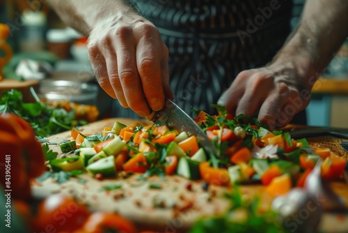 Close-up of Hands Chopping Vegetables