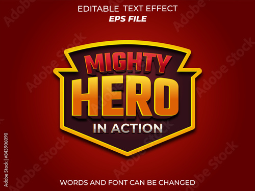 mighty hero text effect, font editable, typography, 3d text for medieval fantasy rpg games. vector template