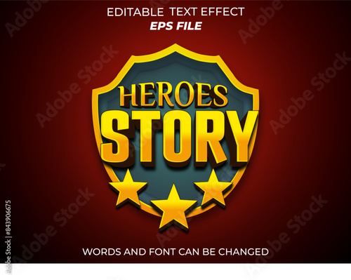 heroes story text effect, font editable, typography, 3d text for medieval fantasy rpg games. vector template