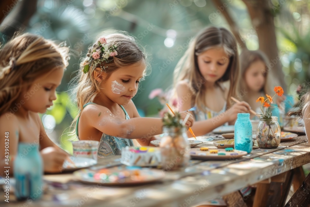 Fototapeta premium Kids Painting and Crafting Outdoors