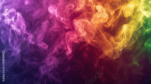 Colorful smoke abstract background swirling on black background