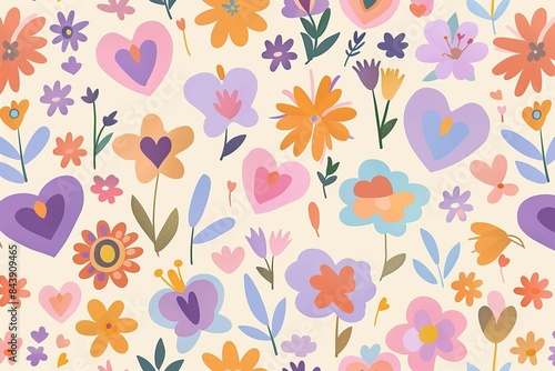 Wallpaper Mural Whimsical Floral Pattern for Valentine's Day Design Generative AI Torontodigital.ca
