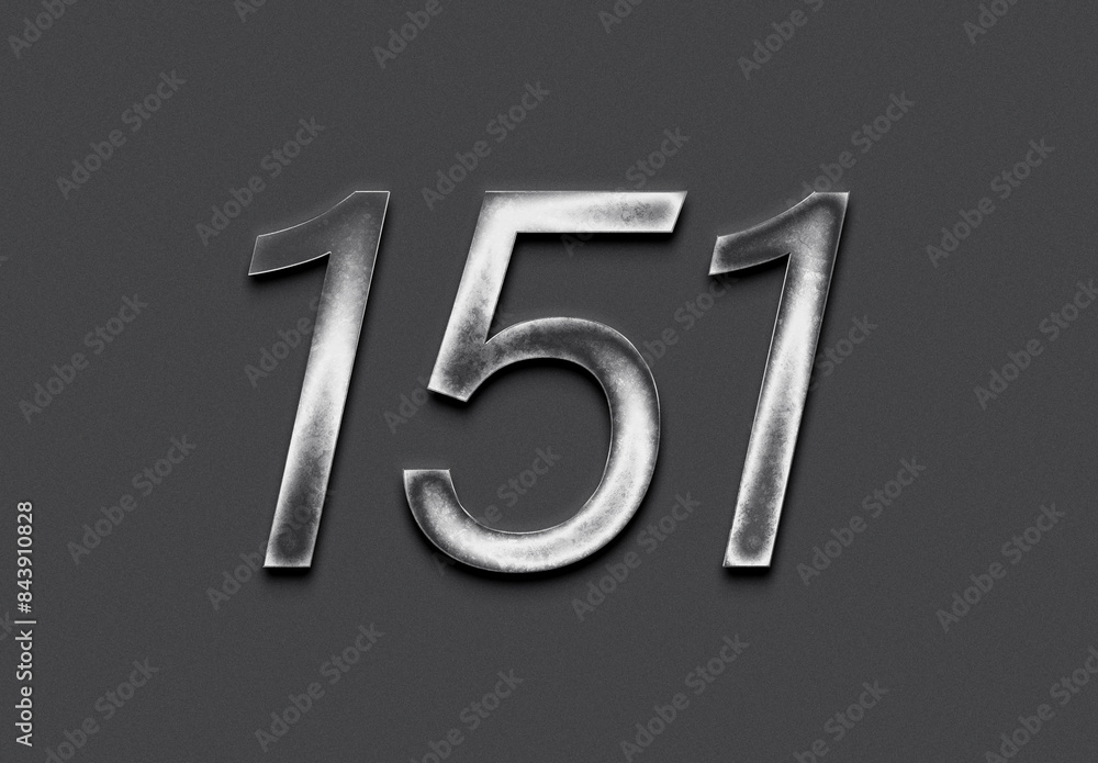 Chrome metal 3D number design of 151 on grey background. Chrome metal 3D number design of 151 on grey background.