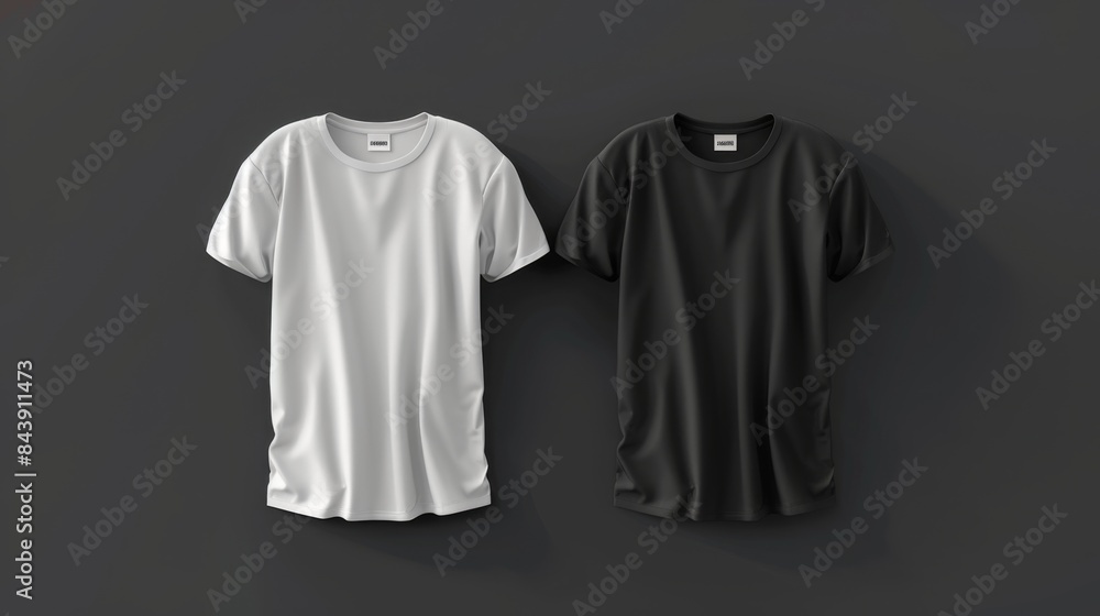 Black and White T-Shirts Mockup on Dark Background, Generative AI Black and White T-Shirts Mockup on Dark Background, Generative AI