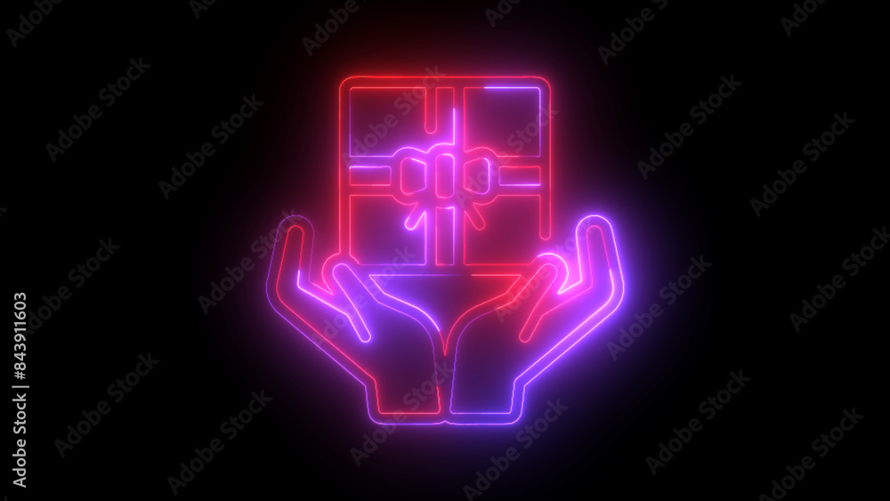 Neon Glowing Hands Holding Gift Box Icon - Bright Blue Light Symbol Illustration for Charity and Giving Campaigns. Shining Hands with Gift Box Neon Glowing Hands Holding Gift Box Icon - Bright Blue Light Symbol Illustration for Charity and Giving Campaigns. Shining Hands with Gift Box
