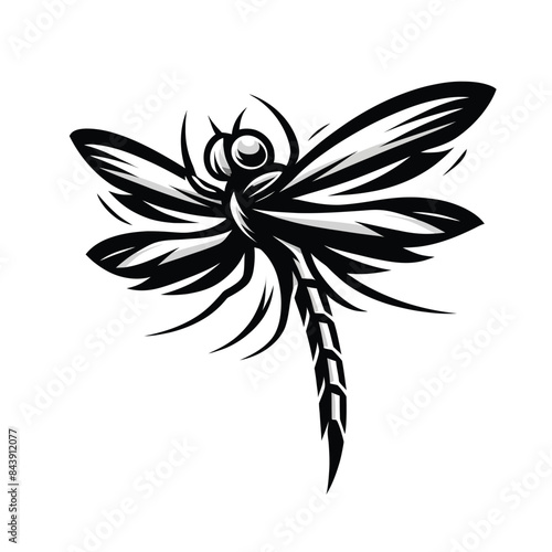 Fierce dragonfly illustration in black and white