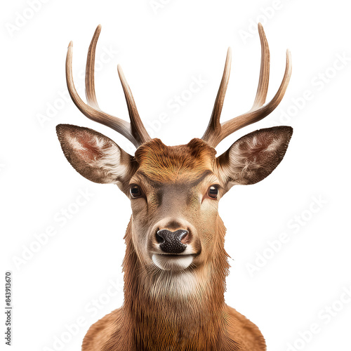 A deer with antlers is staring at the camera photo