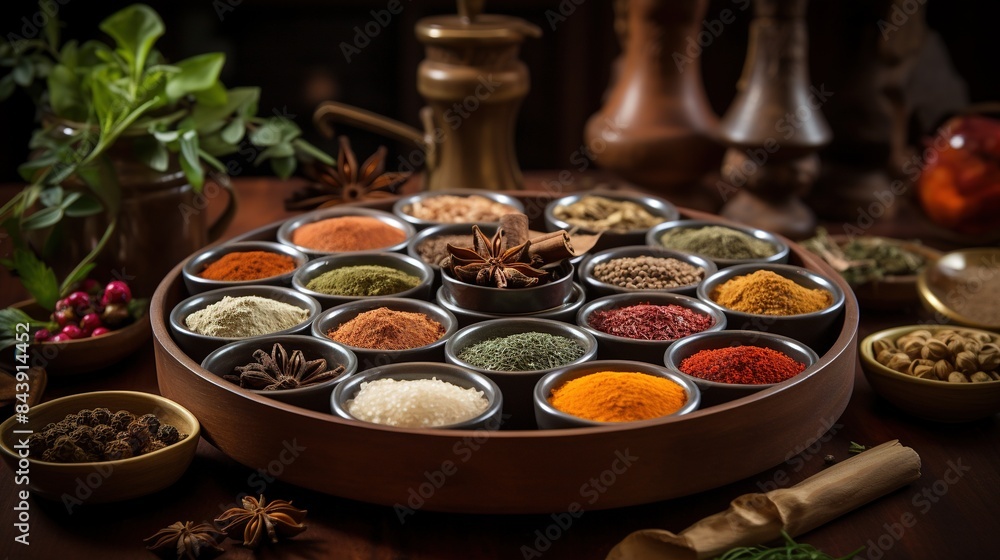 Spice and seasoning kit with a variety of spices, herbs, and spice bowls Spice and seasoning kit with a variety of spices, herbs, and spice bowls