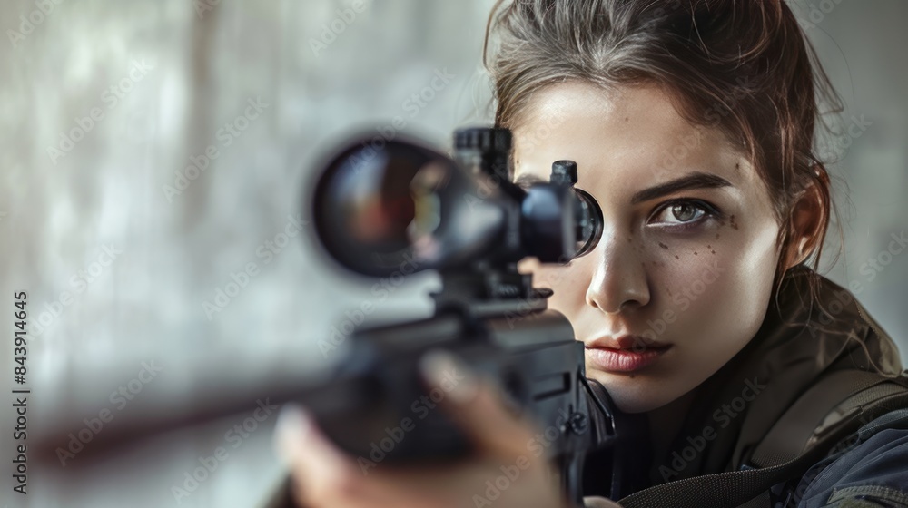 Woman special forces with a scope with a sniper gun Background wallpaper AI generated image Woman special forces with a scope with a sniper gun Background wallpaper AI generated image