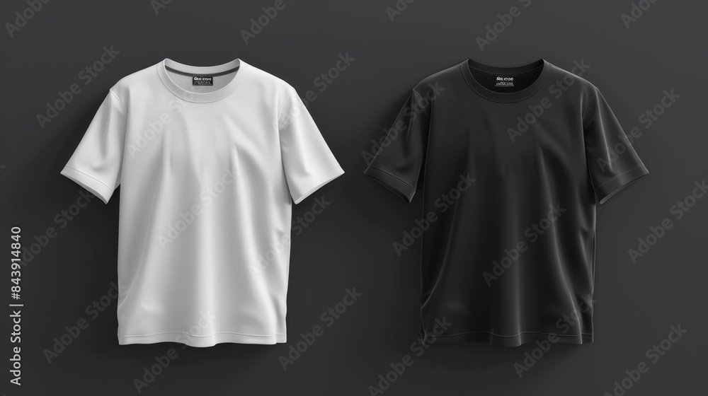 White and Black T-Shirts on Dark Background, Generative AI White and Black T-Shirts on Dark Background, Generative AI