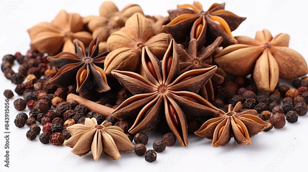 Aromatic star anise and cloves on white background Aromatic star anise and cloves on white background
