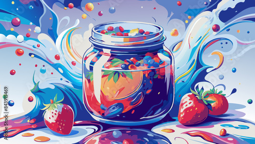 Whimsical Explosion of Berries and Splashes in a Jar