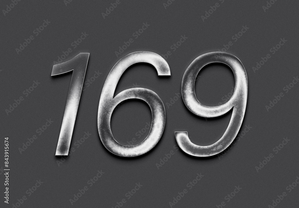 Chrome metal 3D number design of 169 on grey background. Chrome metal 3D number design of 169 on grey background.
