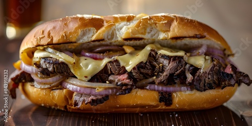 Philly Cheesesteak Sandwich A Timeless Combination of Sliced Steak, Melted Provolone, Onions, and Peppers in a Hoagie Roll. Concept Sandwich, Philly Cheesesteak, Steak, Melted Provolone, Hoagie Roll
