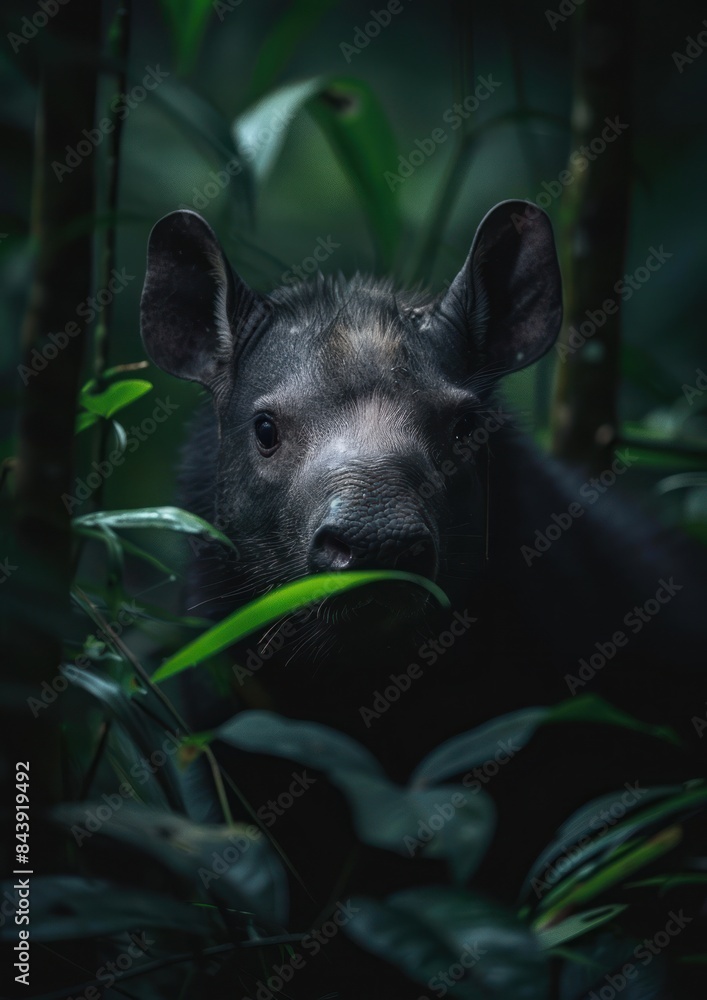 Wild Tapi Malayan Mountain Tapir in the Wild - An intimate close-up shot of a ...