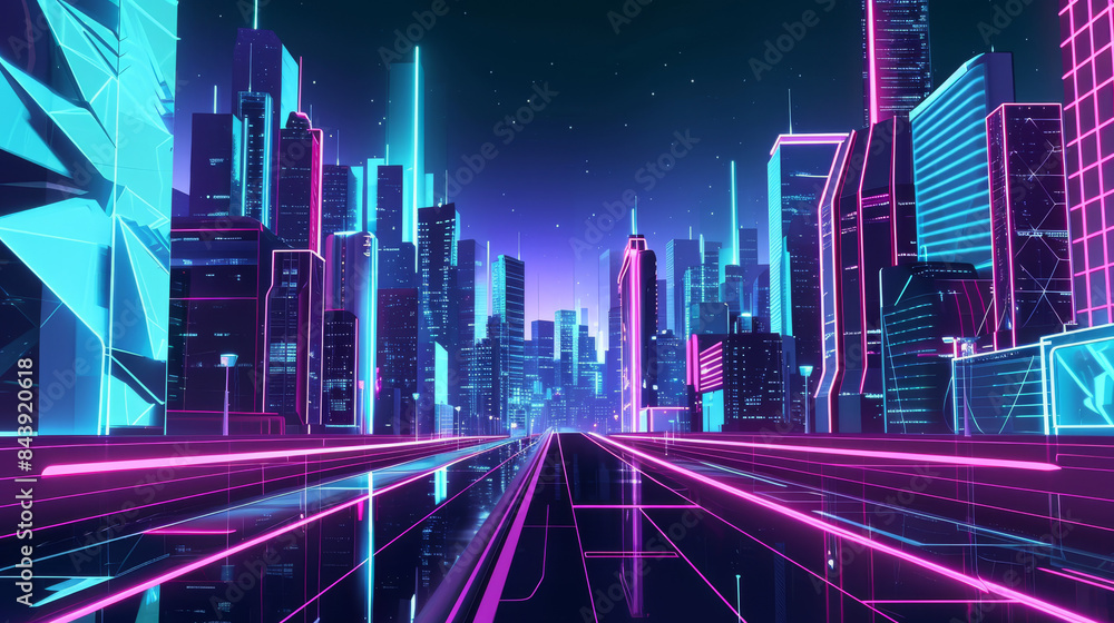 Fototapeta premium Vibrant neon synthwave city