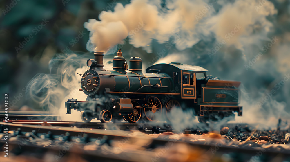 Epic toy of an old train with steam effects coming out of it and kids hands switching the track arrow Epic toy of an old train with steam effects coming out of it and kids hands switching the track arrow