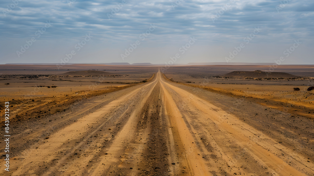 iron roads in the middle of the desert going off into the distance at sunset iron roads in the middle of the desert going off into the distance at sunset