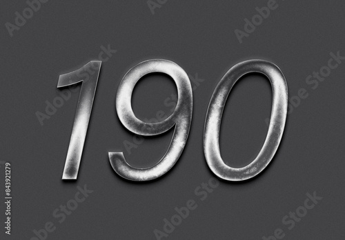 Chrome metal 3D number design of 190 on grey background.