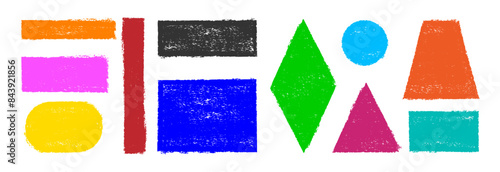 Geometric figures are drawn with wax chalk. Vector drawing.