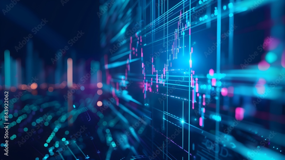 Stock Market Graph Blue Cyberspace Technology Background Stock Market Graph Blue Cyberspace Technology Background
