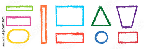 Geometric figures are drawn with wax chalk. Vector drawing.