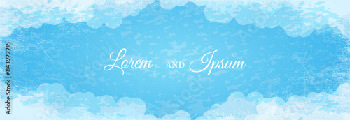 Blue sky background with fluffy clouds on shabby background.