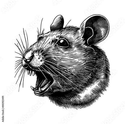 mouse portrait engraving black and white outline