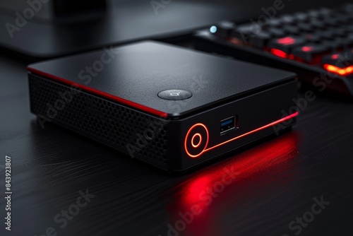 Black Mini PC With Red Power Button