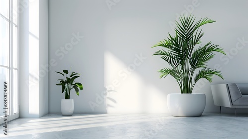 Indoor plant  minimalist office interior design  white background © XtzStudio