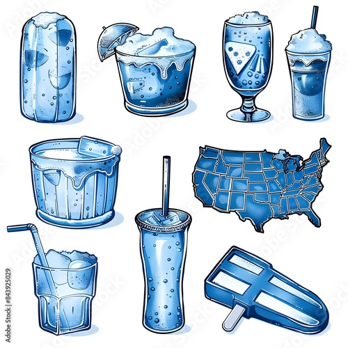 set of hand drawn illustrations of cups