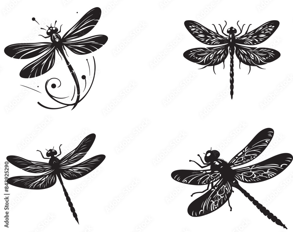 Fototapeta premium Dragoon fly silhouettes Vector Design
