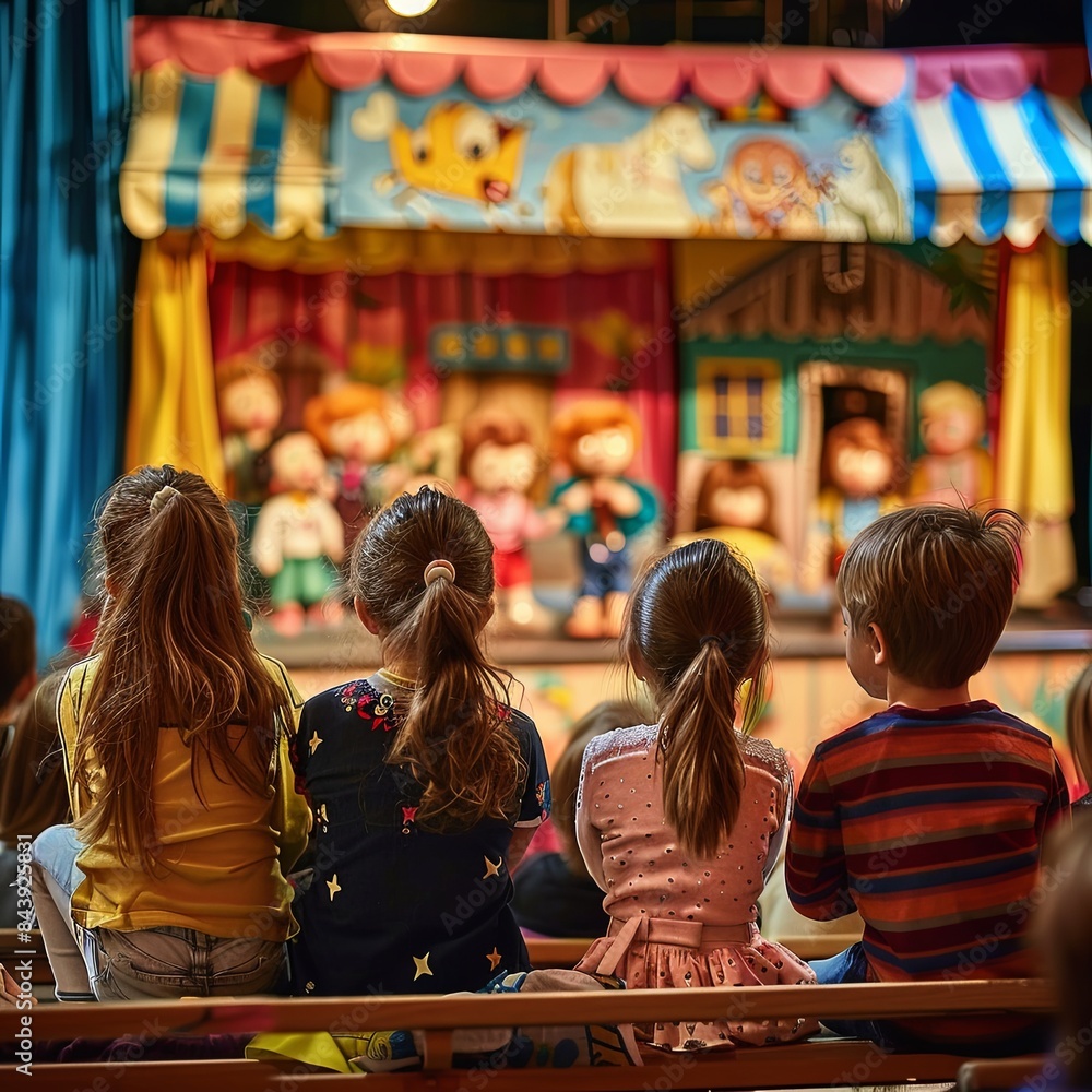 Children Enjoying a Lively Play in a Cozy Theater Setting Children Enjoying a Lively Play in a Cozy Theater Setting