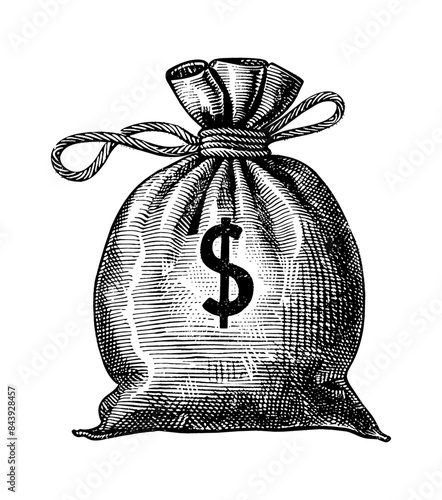 money bag engraving black and white outline