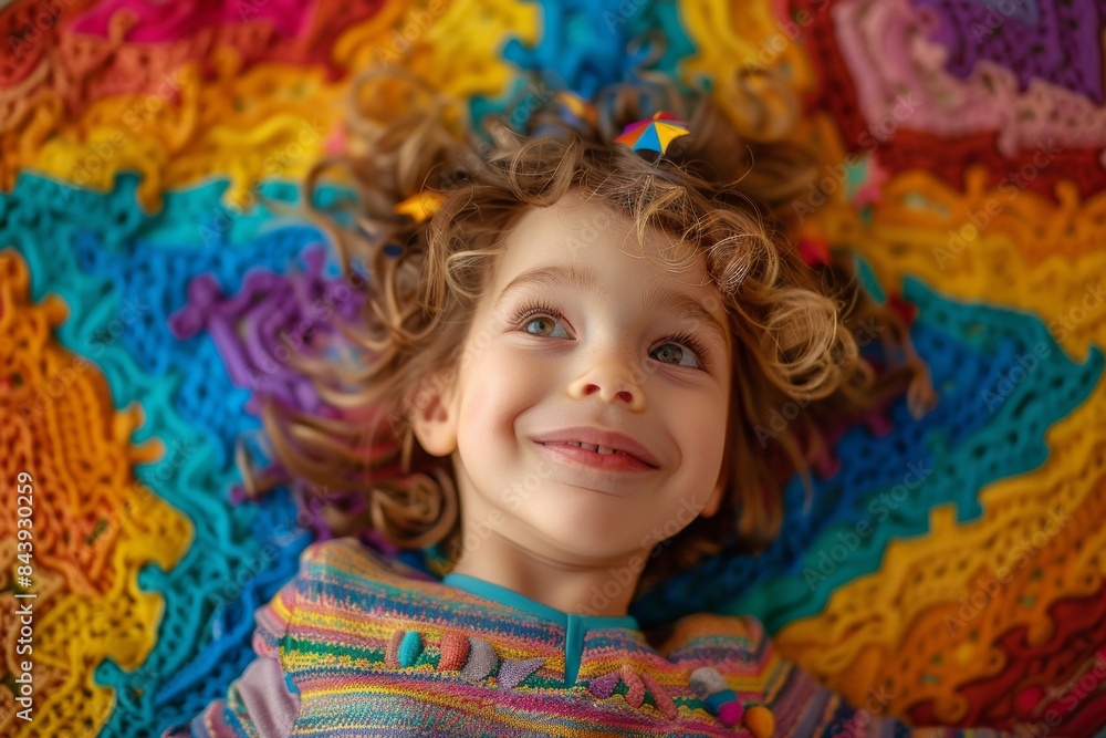 Child Smiling on Rainbow Blanket Child Smiling on Rainbow Blanket