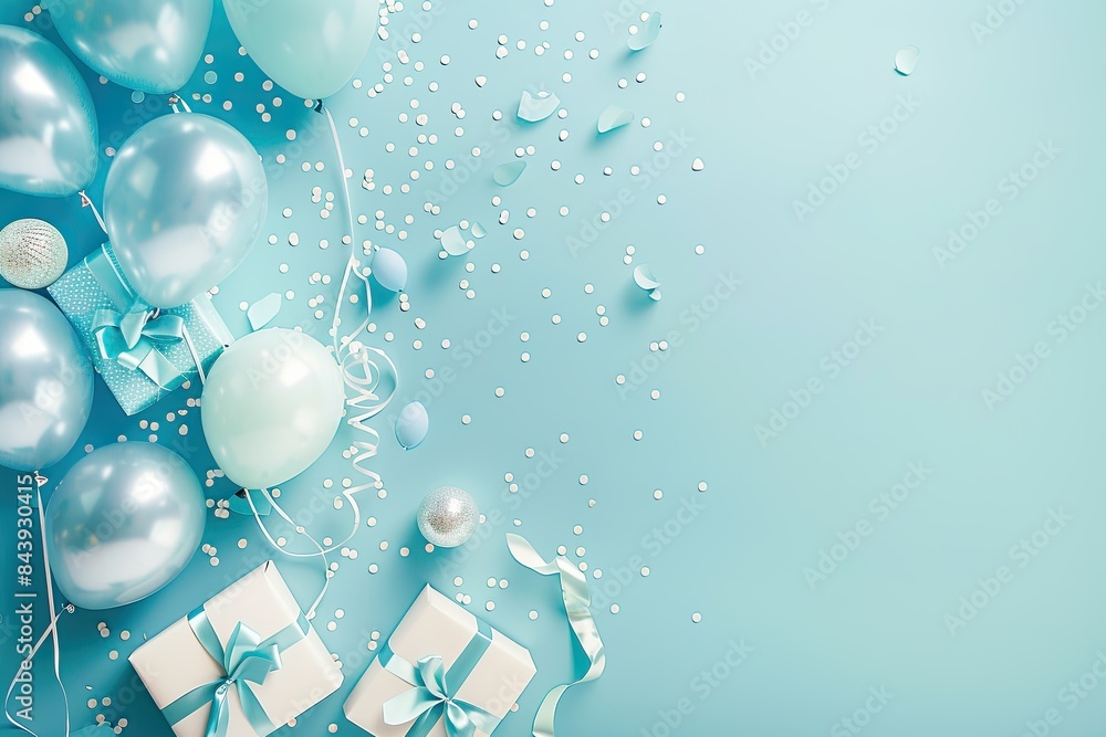 A picture for a holiday card. Balloons on a light blue background, also a free zone for text. A picture for a holiday card. Balloons on a light blue background, also a free zone for text.