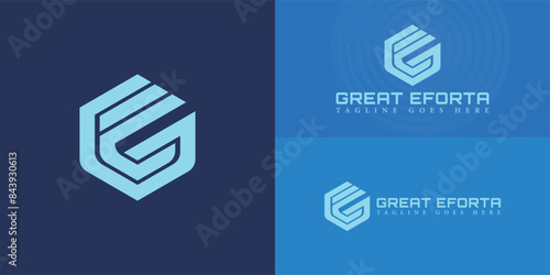 Abstract initial hexagon letters GE or EG logo in blue color isolated on multiple background colors. The logo is suitable for medical transportation company logo vector design illustration inspiration