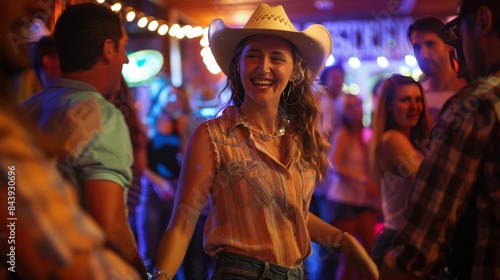 country woman dancing at cowboy bar