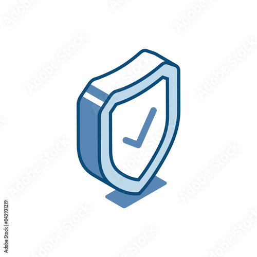 isometric vector shield linear icon, in color isolated on white background, reliable protection or guard data