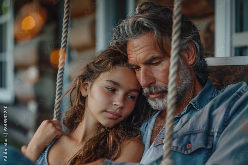 Obraz premium Father and Daughter on a Porch Swing